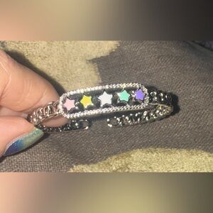 Colorful Star Bracelet with clear stones and Silver Chain adjustable
